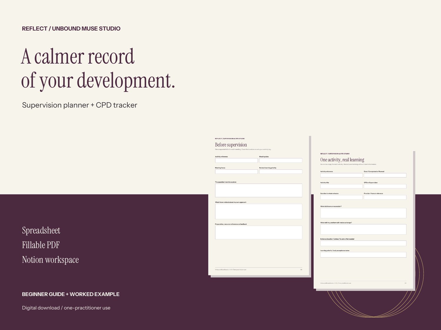 Reflect supervision planner and CPD tracker bundle.