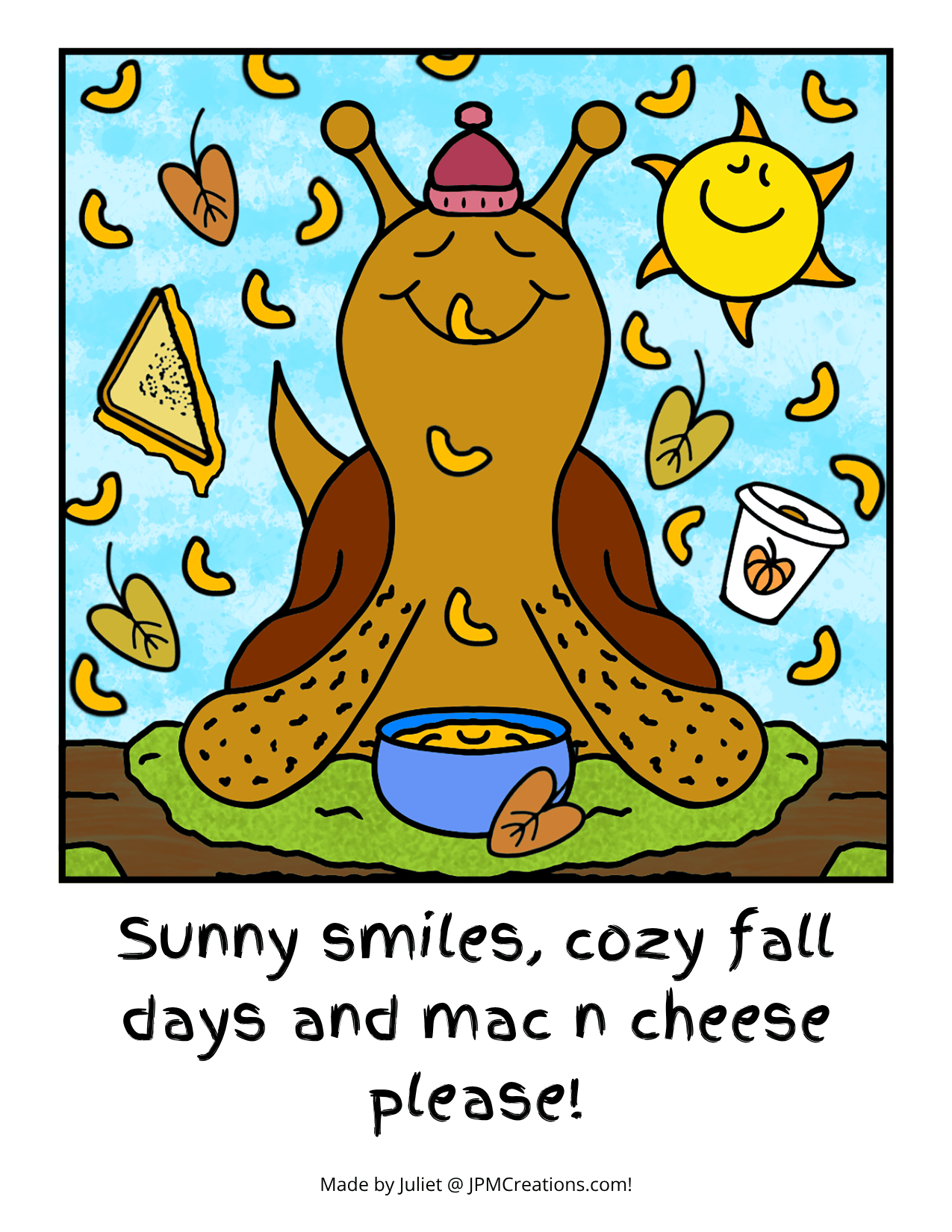 Cute Snail Fall Comfort Food Mac n Cheese Please 2 in 1 Coloring Postcard (Colored)
