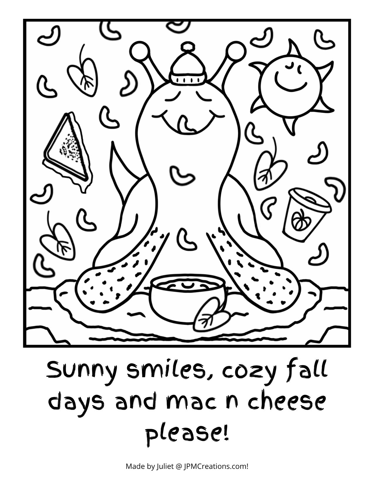 Cute Snail Fall Comfort Food Mac n Cheese Please 2 in 1 Coloring Postcard (uncolored)