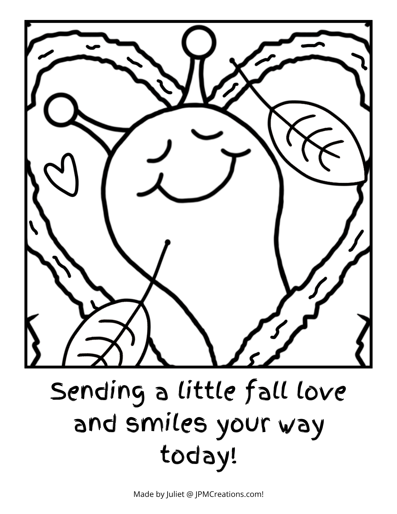 FREE Cute Snail Fall Heart Tree 2 in 1 Coloring Postcard (uncolored)