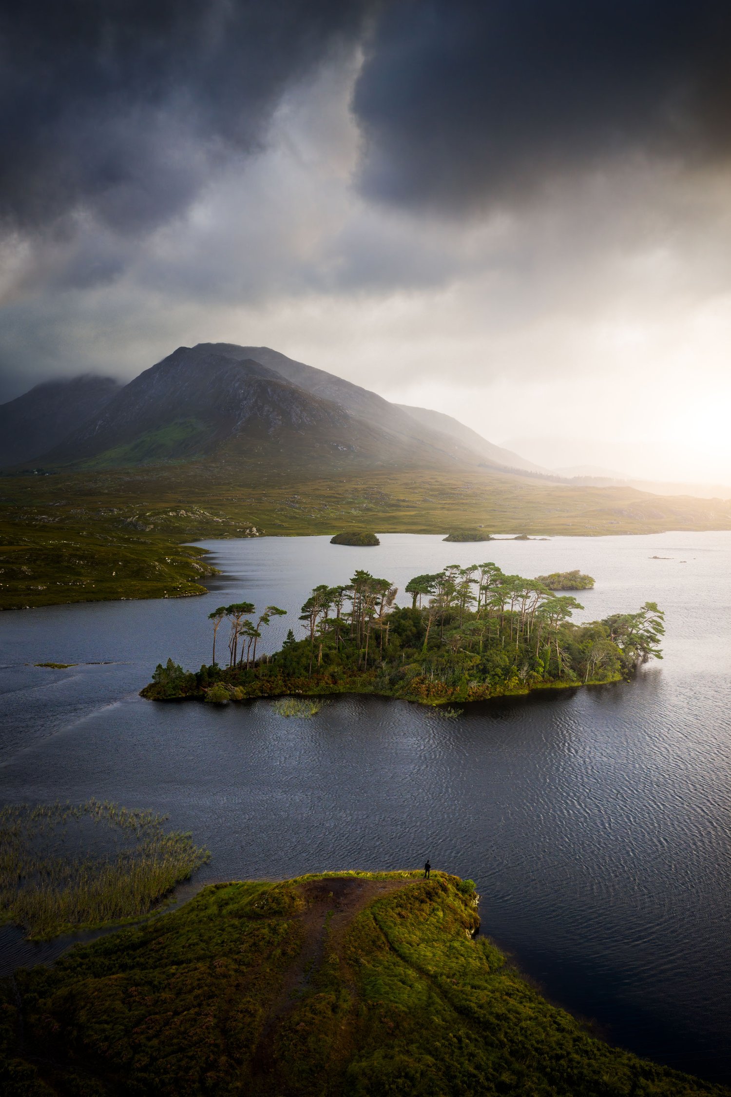 Ireland Connemara National Park Pine Island sunrise landscape photography shower moody 2 drone_1