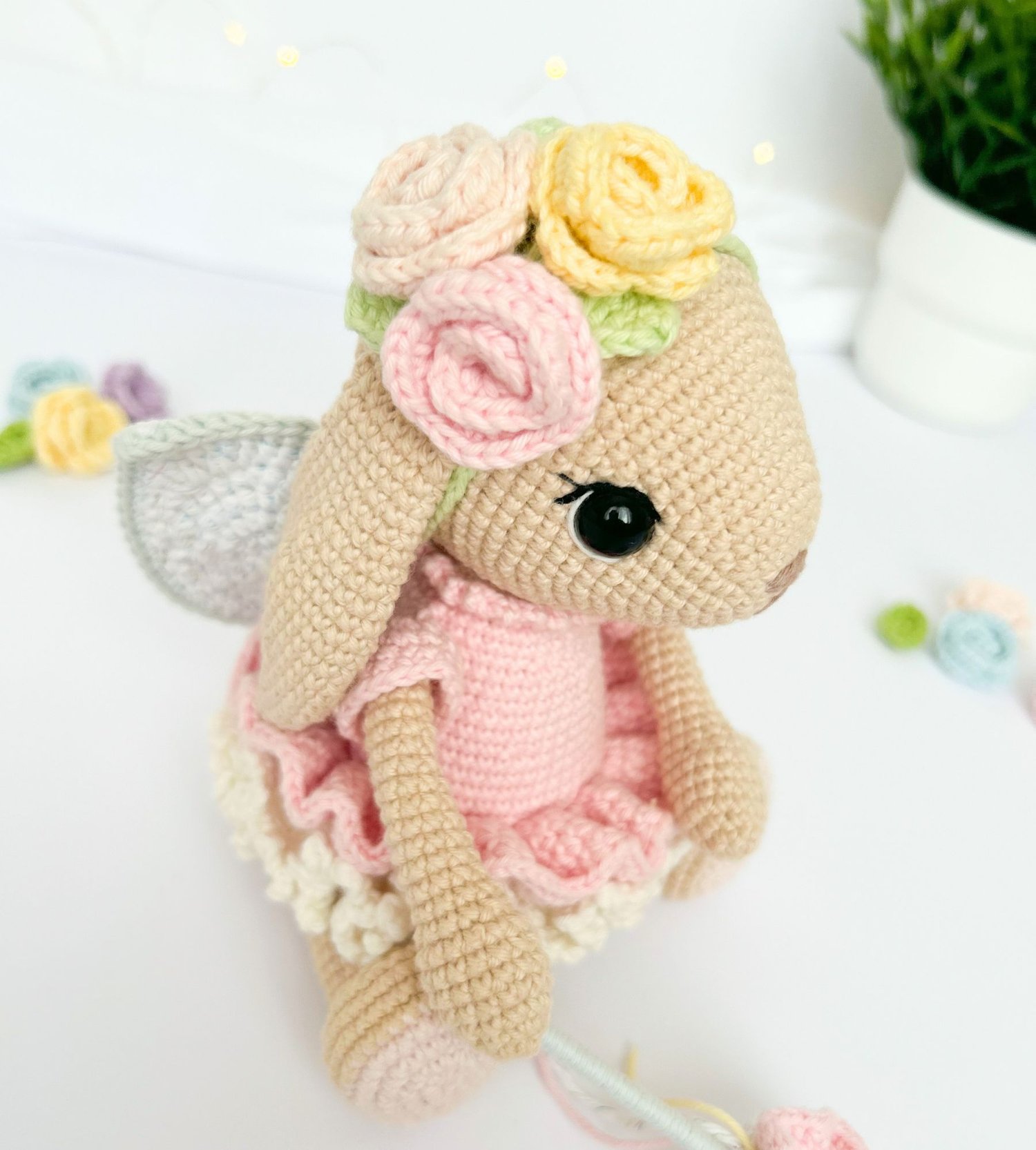 Crochet bunny with flower head band
