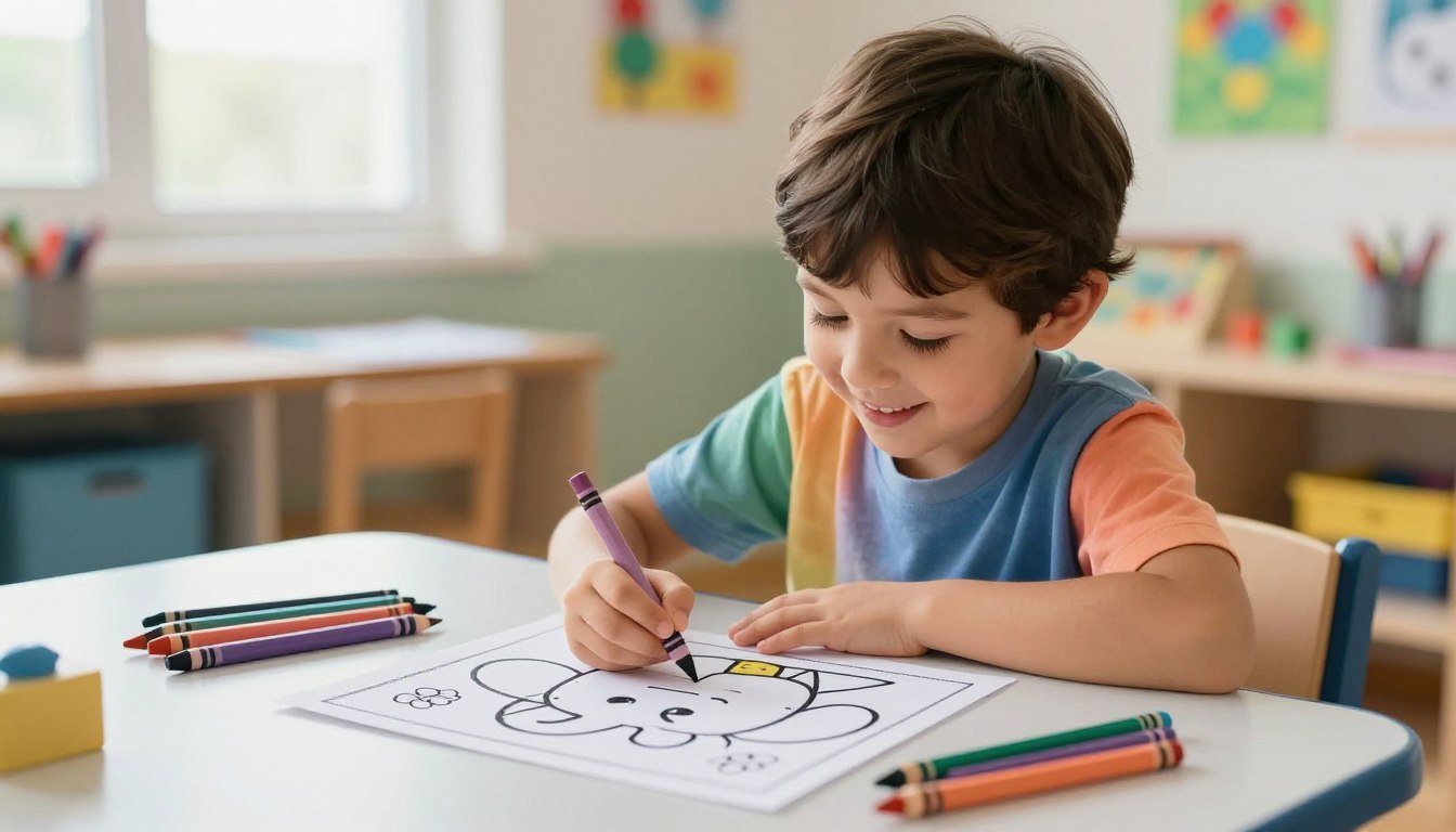Preschoolers Colors a simple animal on Printable coloring pagesPages
