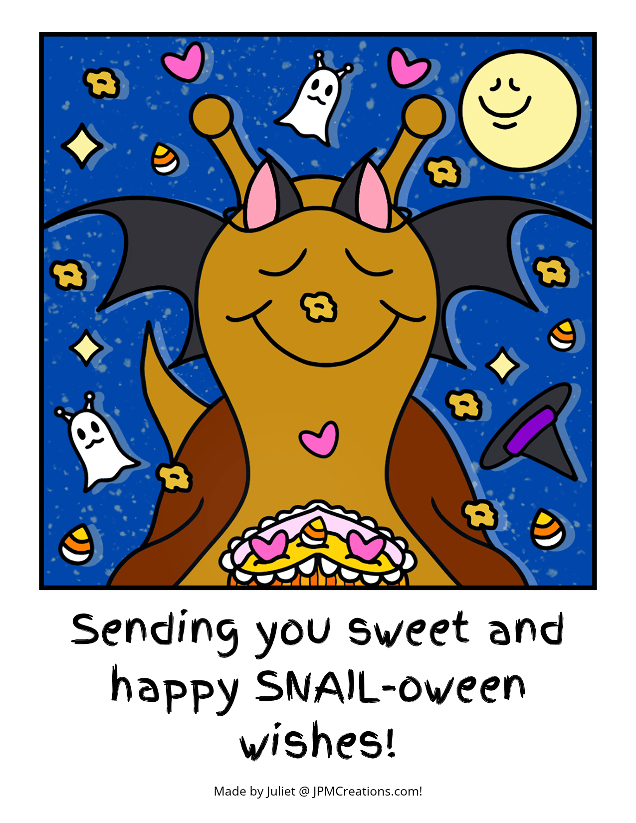 Cute Snail Happy SNAIL-oween Wishes Postcard (Colored)