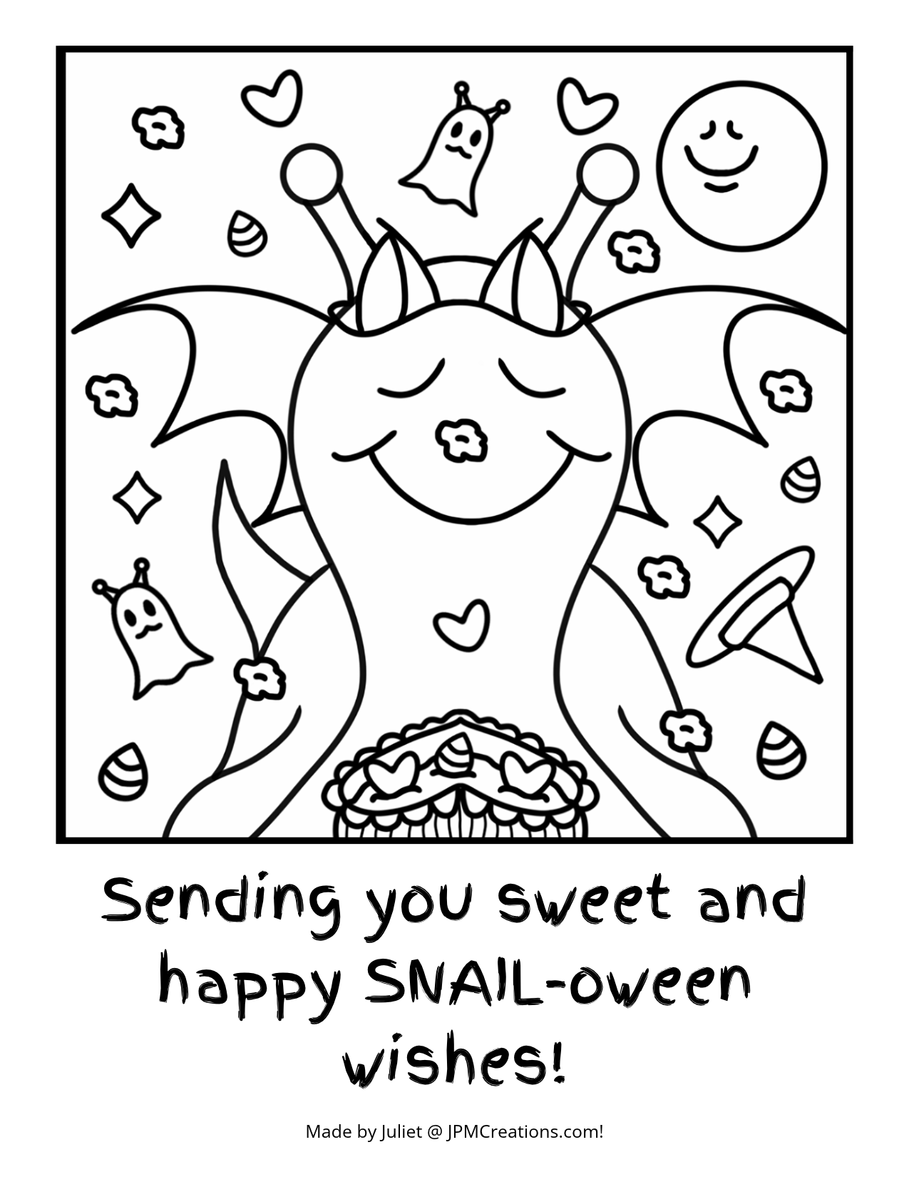 Cute Snail Happy SNAIL-oween Wishes Coloring Postcard