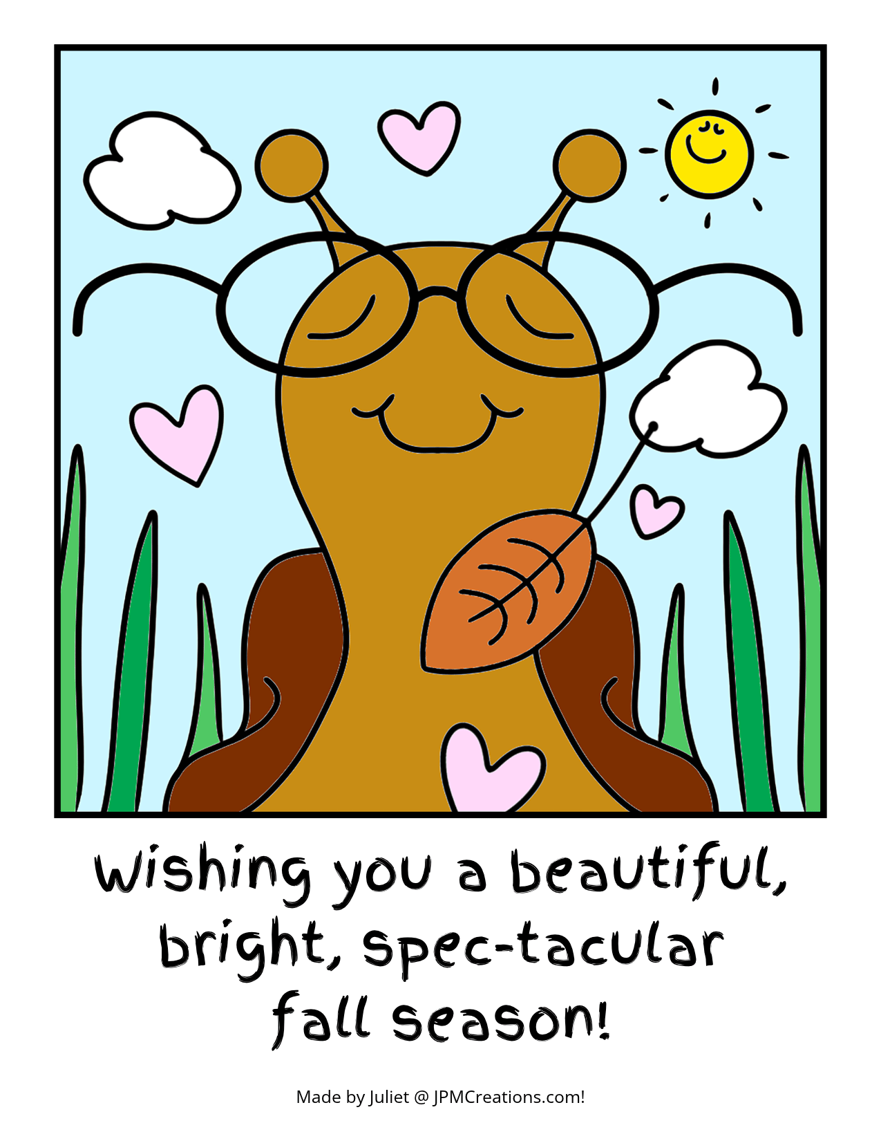 FREE Cute Snail Bright Day Fall Wishes Digital Sharing Postcard