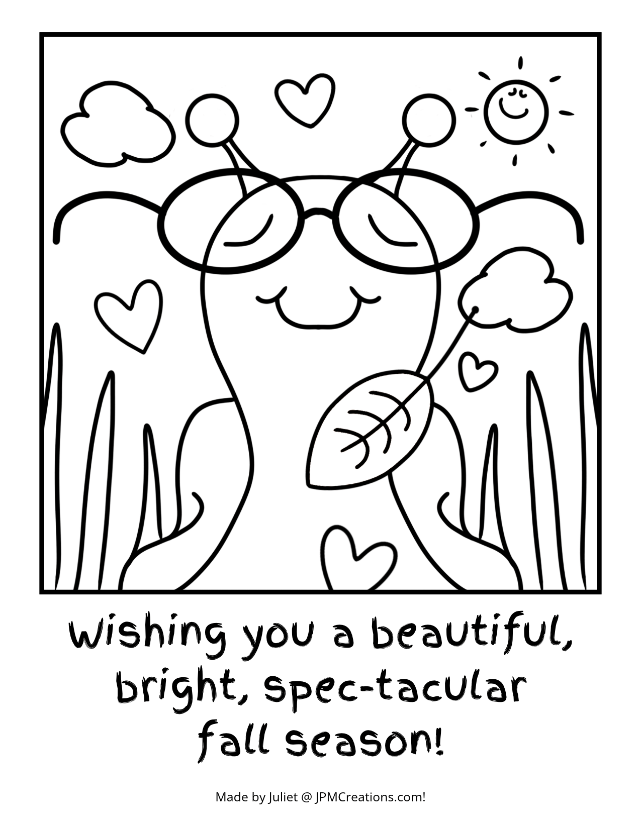 FREE Cute Snail Bright Day Fall Wishes Digital Sharing Coloring Postcard