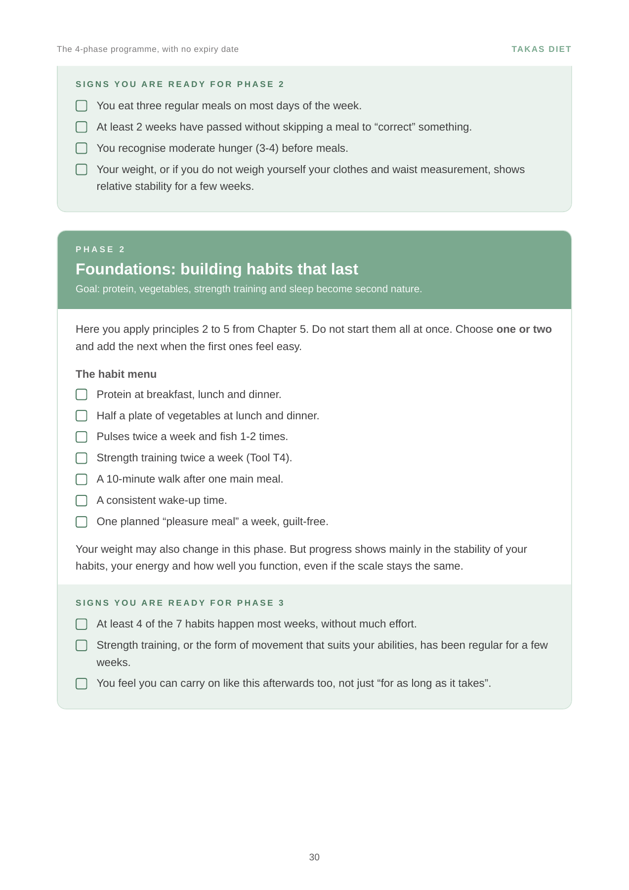 No More Diets sample page: building habits in Phase 2