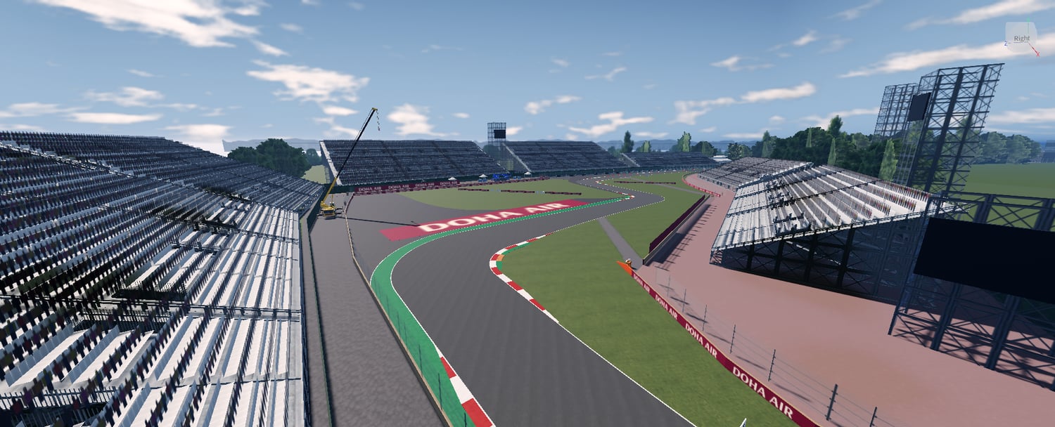 Elevated view of the circuit and grandstand seating