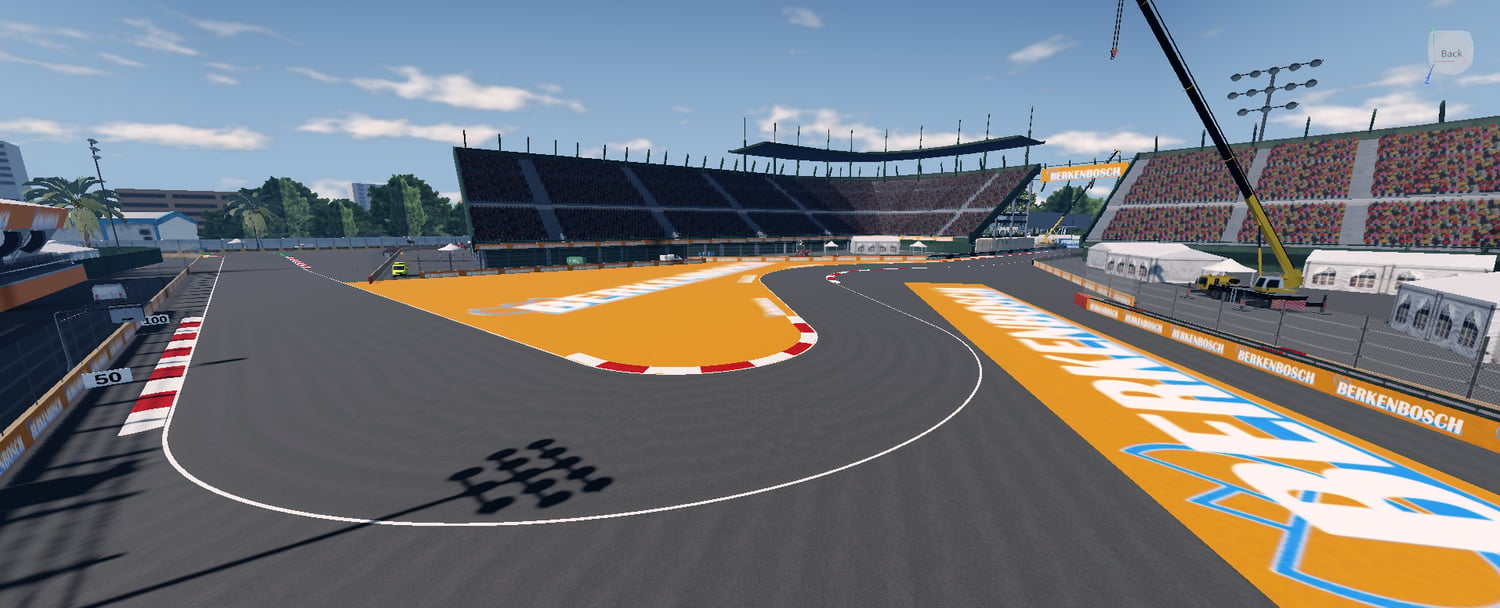 Mexico race track with grandstands and orange runoff areas