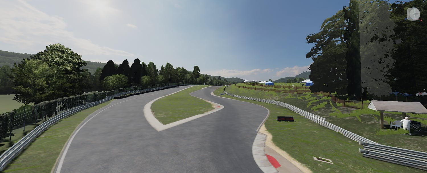 Curved racing section with metal safety barriers