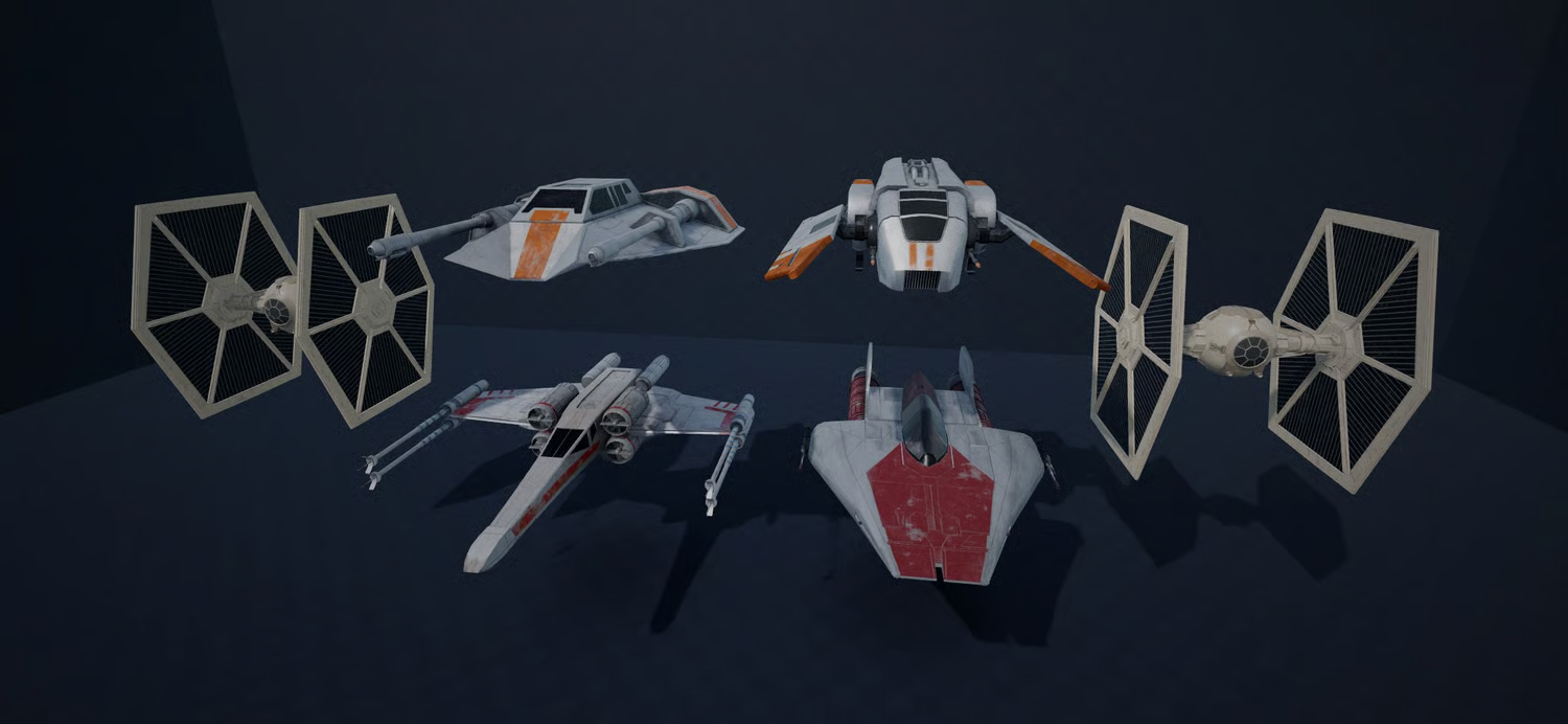 Futuristic sci-fi starfighter with detailed metallic surfaces