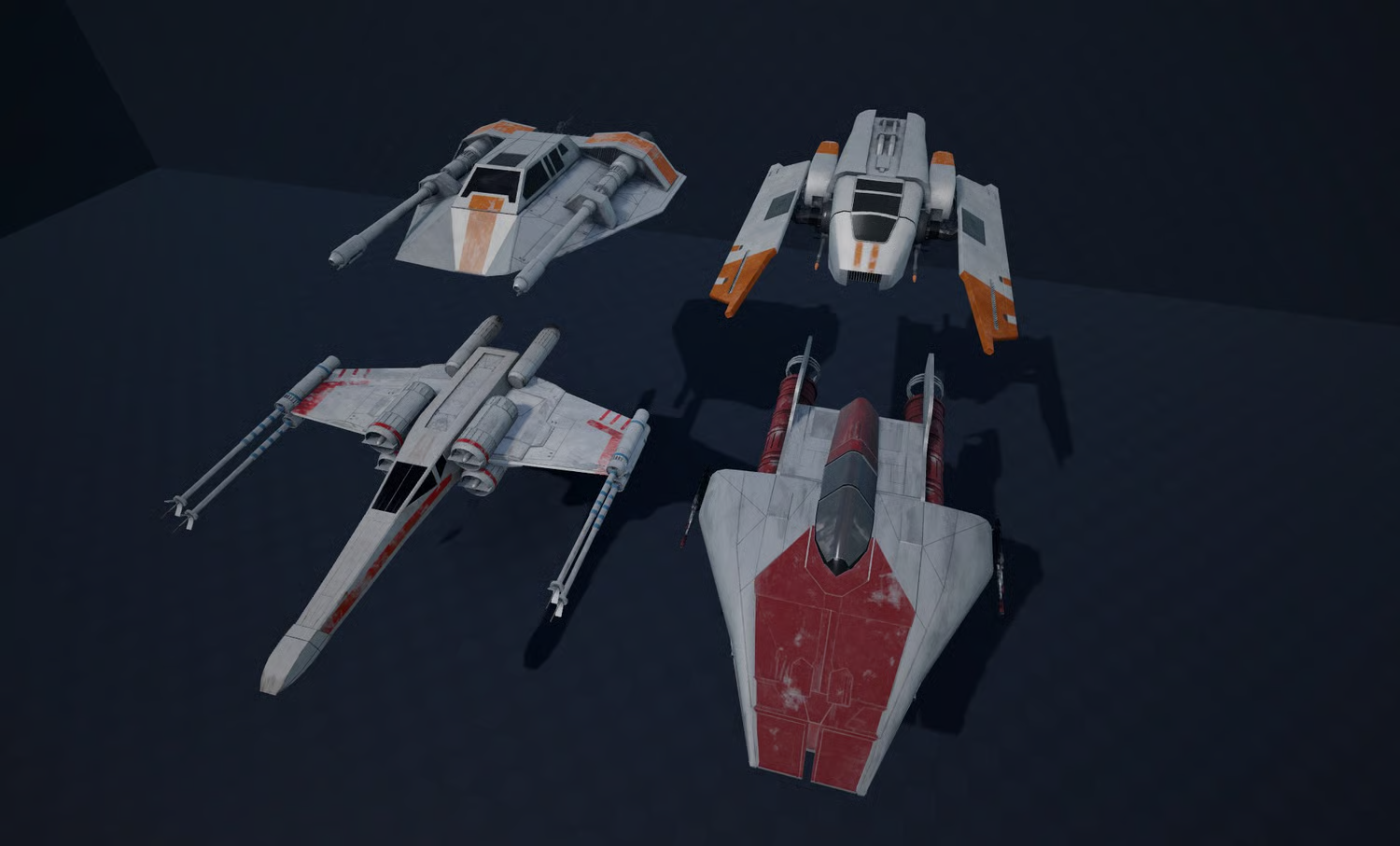 Sci-fi spacecraft with integrated weapon mounting sections