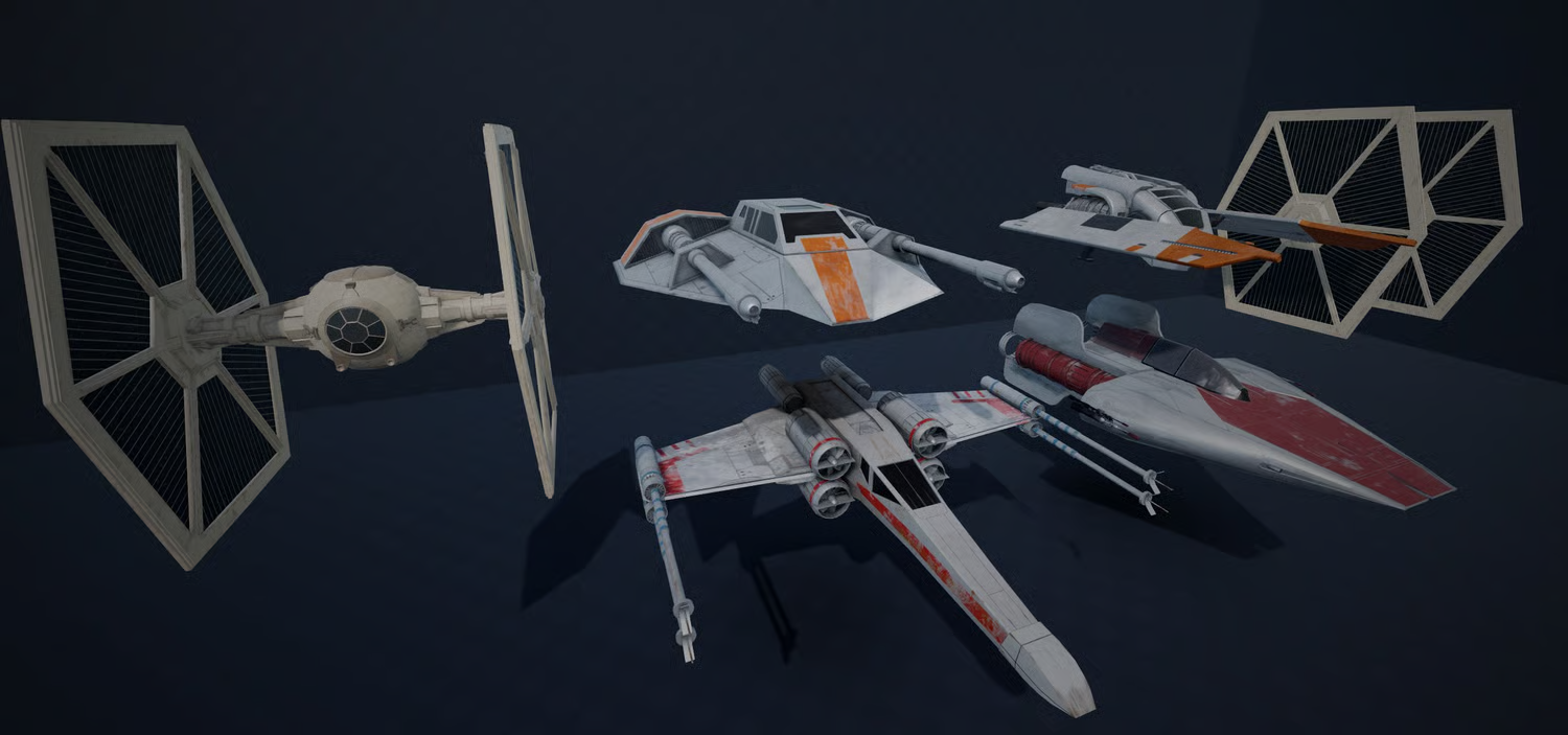 Spaceship engine thrusters with glowing emissive elements