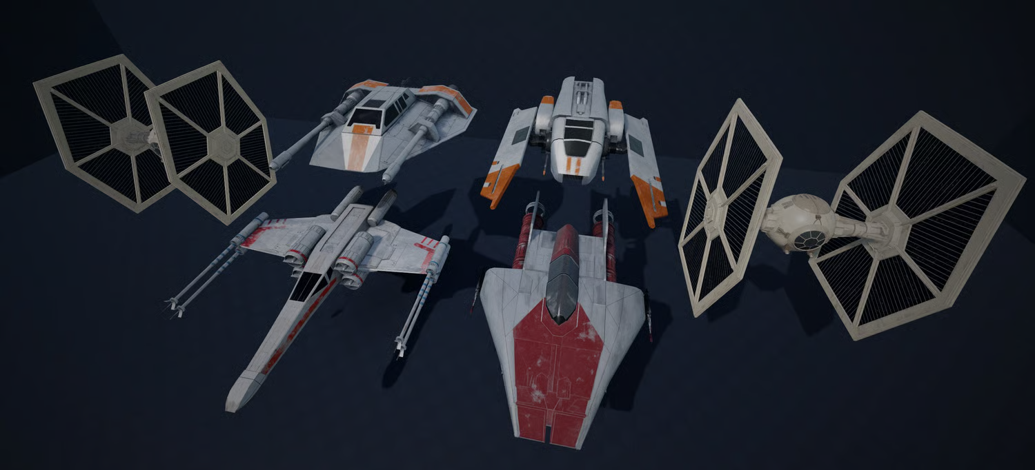 Modular starfighter components arranged for customization