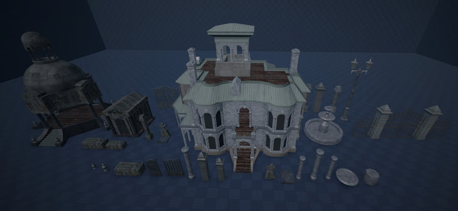 Graveyard house with gothic exterior architecture