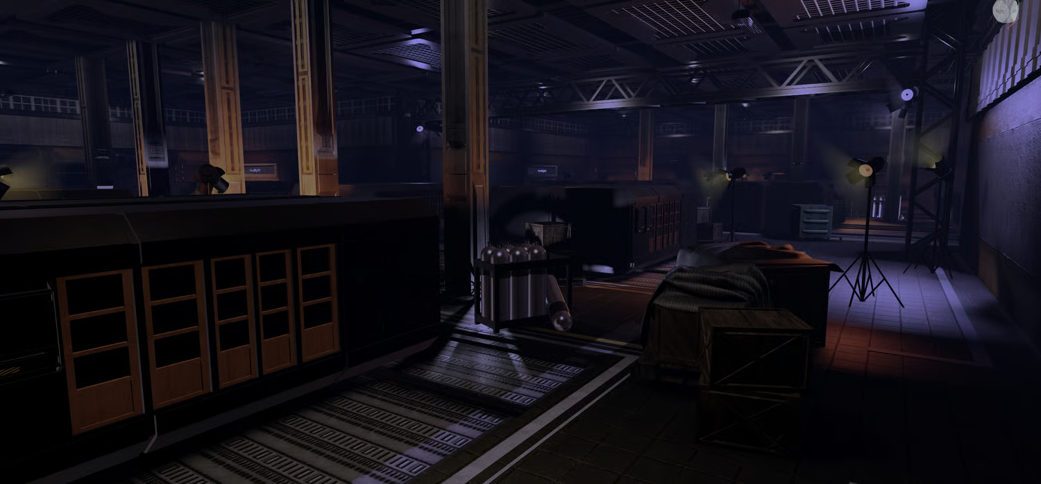 Multi-level combat environment with stairs and platforms
