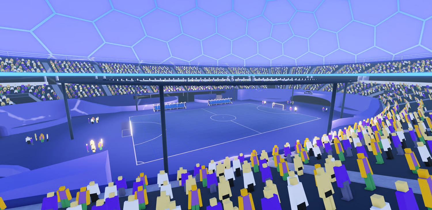 Neon stadium lighting and metallic architectural structures
