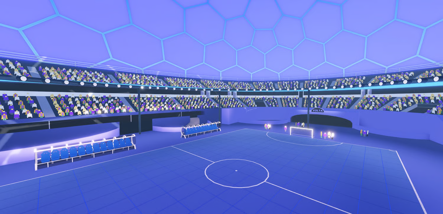 Rounded hexagonal shield covering the stadium
