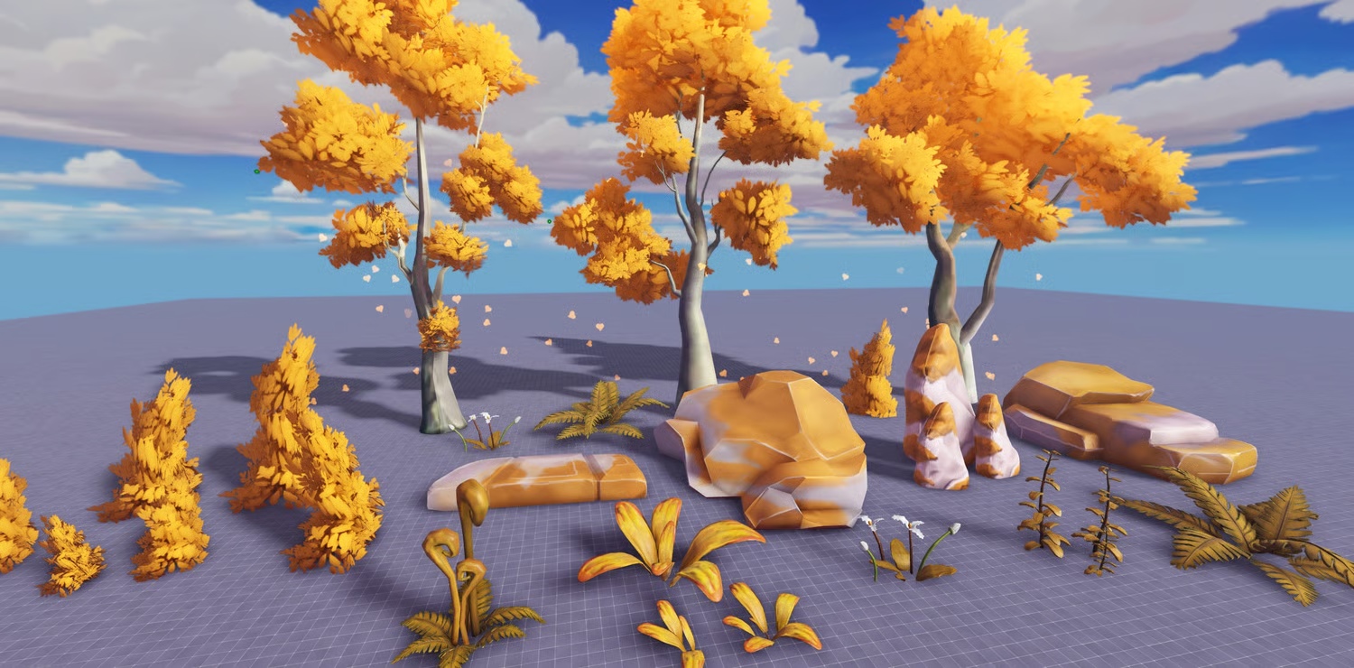 Collection of stylized Roblox autumn nature assets
