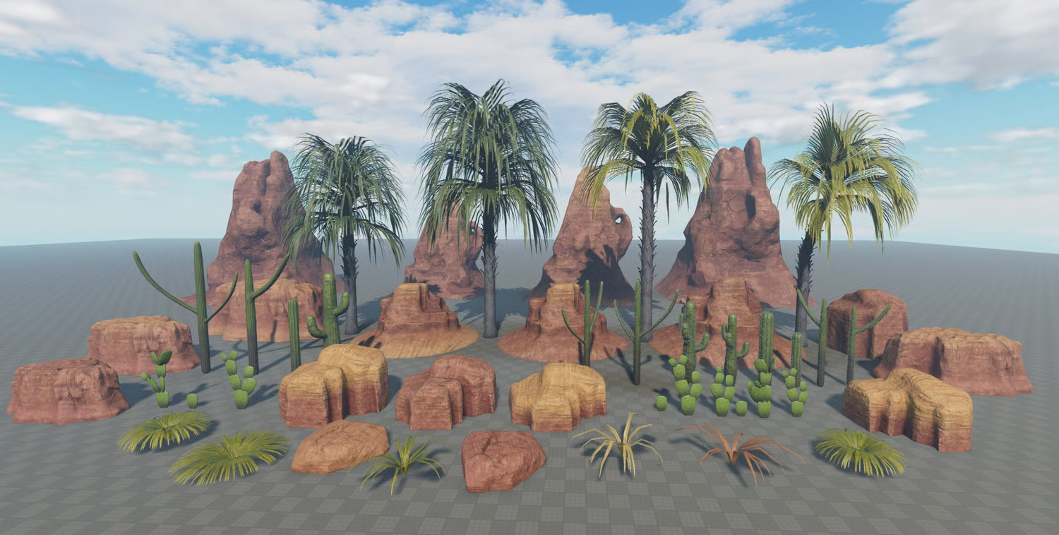 Realistic desert palm trees with varied foliage