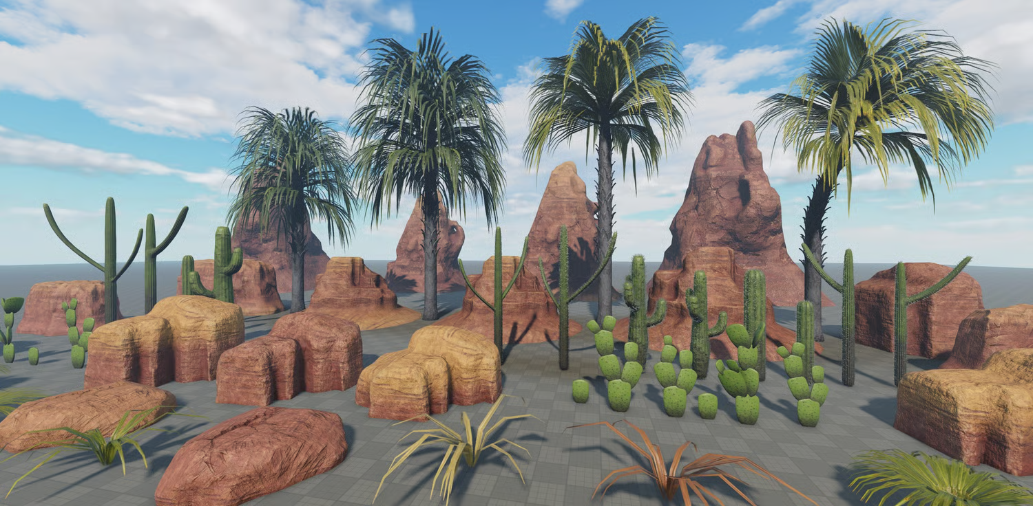 Desert bushes and grass for arid terrain