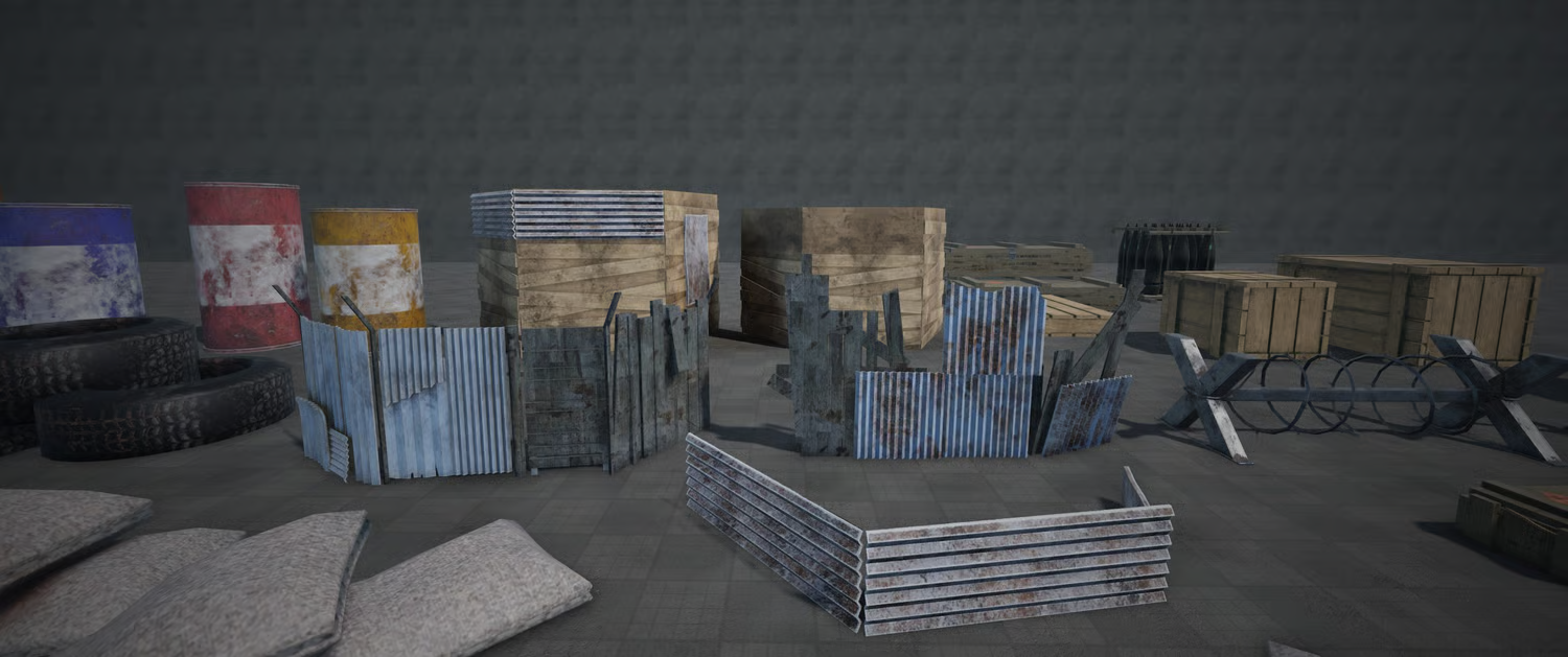 Colored metal barrels for combat environment props