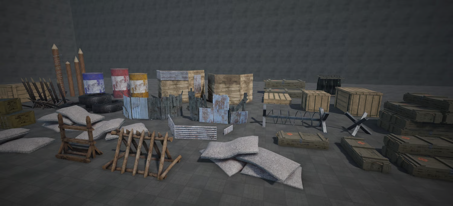 Metal sheets and spiked defensive barricades
