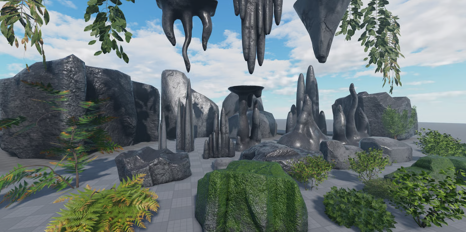 Moss-covered boulders with realistic PBR surfaces