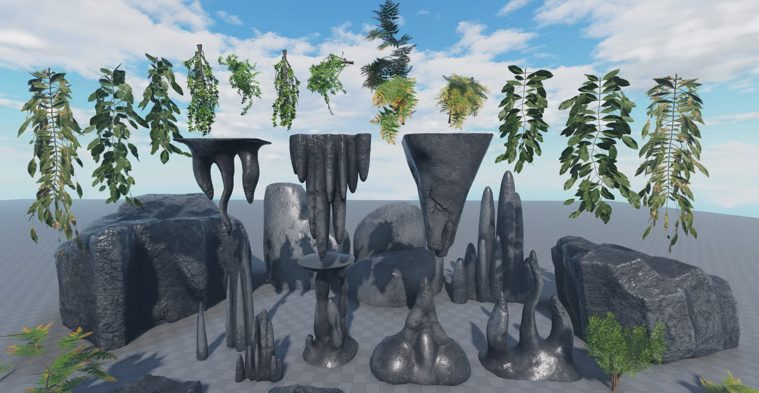 Modular forest vegetation with separate branches and leaves