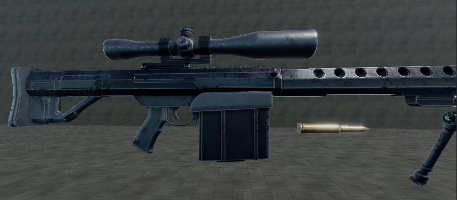 Folding bipod attached beneath the sniper rifle