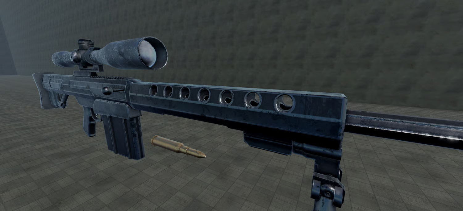 PBR textured sniper rifle with metallic surface details