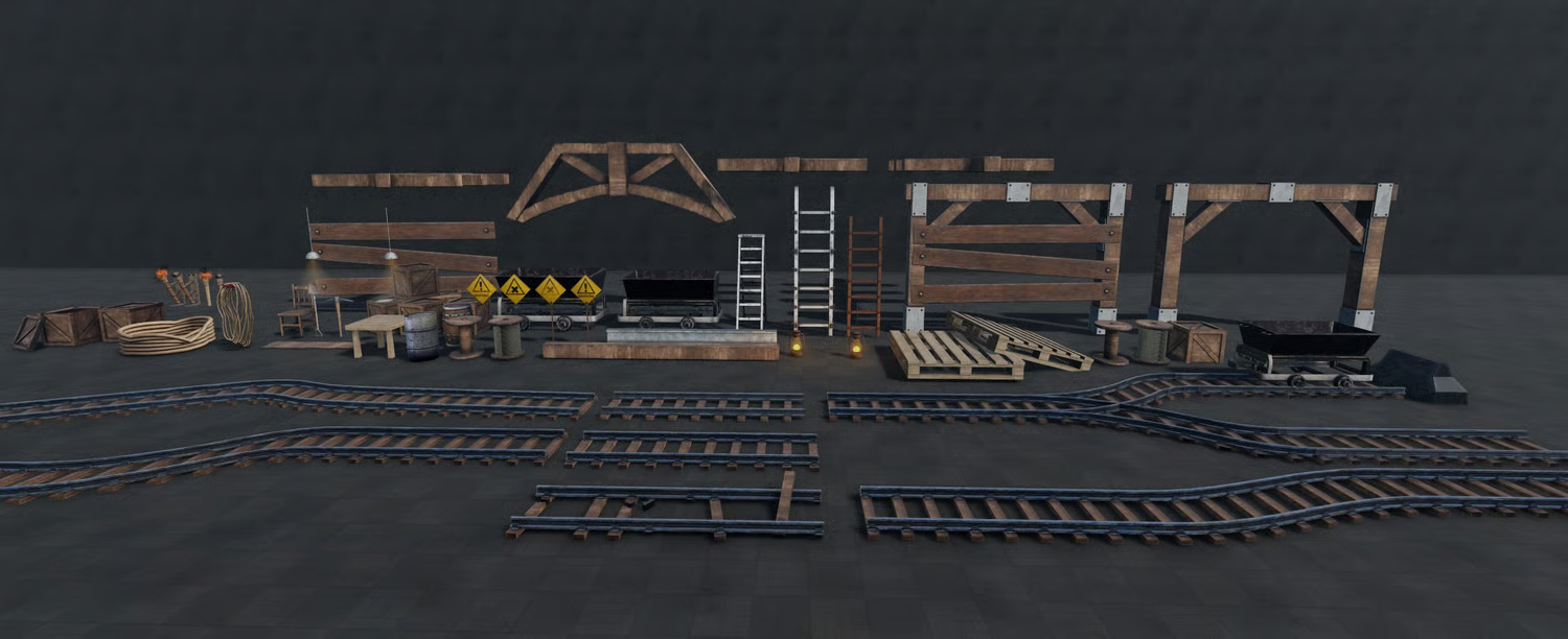 Realistic mine tunnel walls and ceiling sections