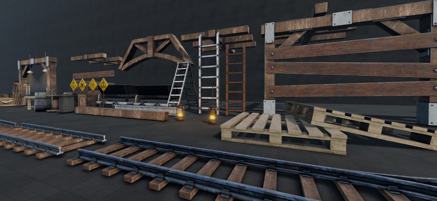 Flickering torches and ceiling lights in mine environments