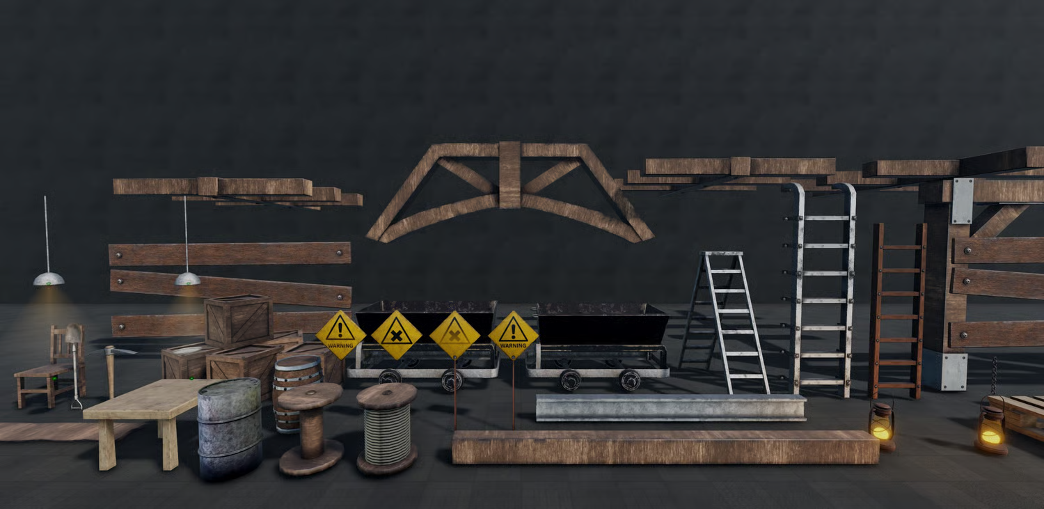 Modular mine entrances with wooden and metal gates