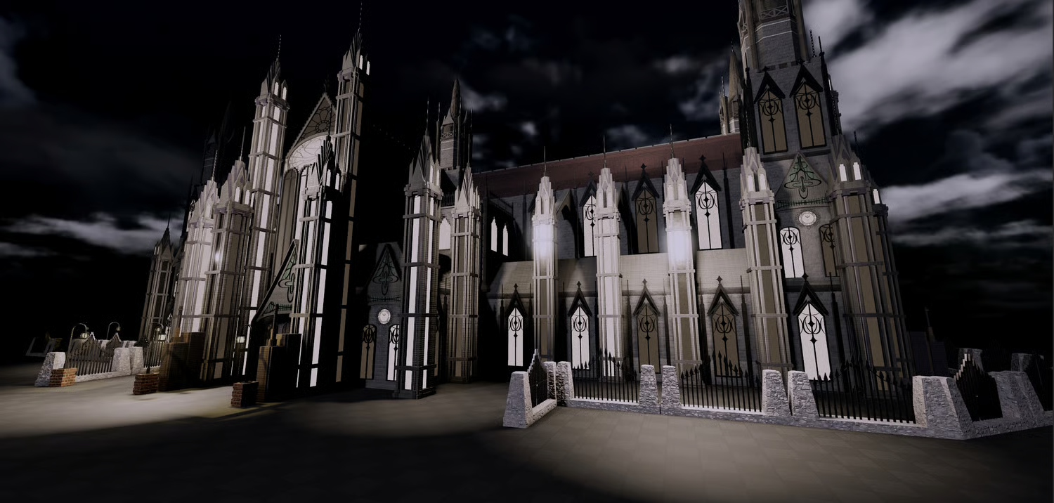 weathered stone walls with intricate Gothic tracery