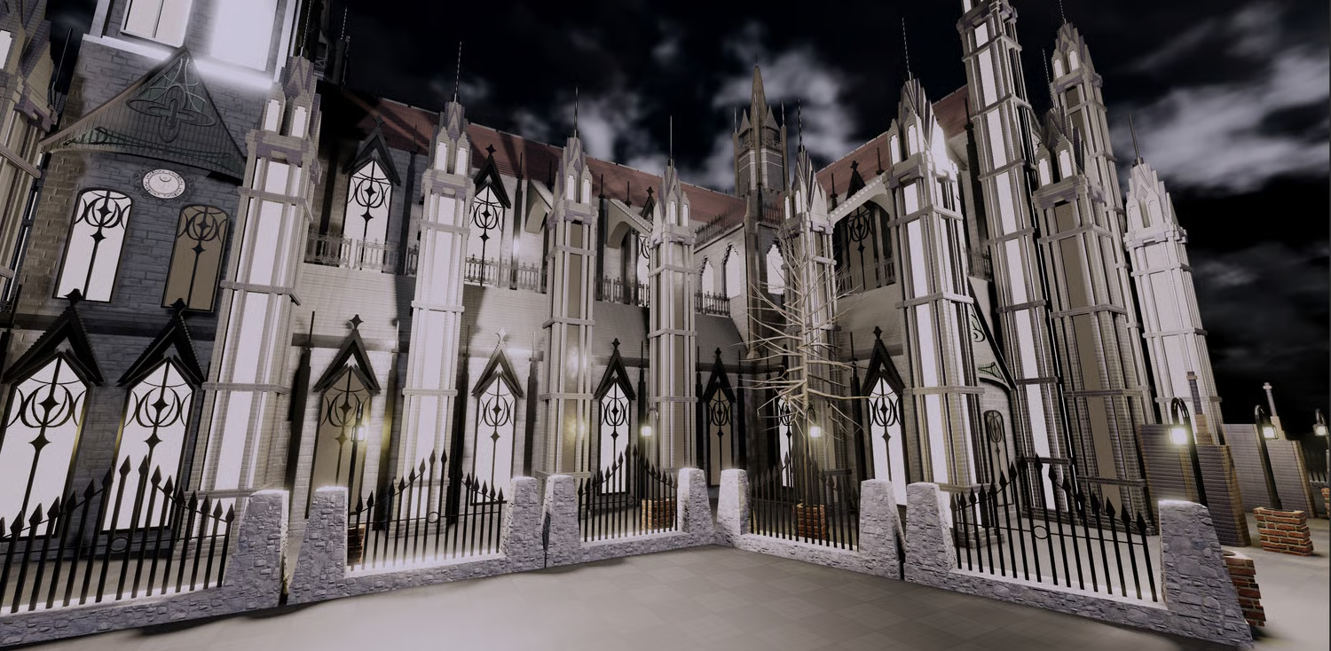 Stained-glass windows on a Gothic cathedral facade