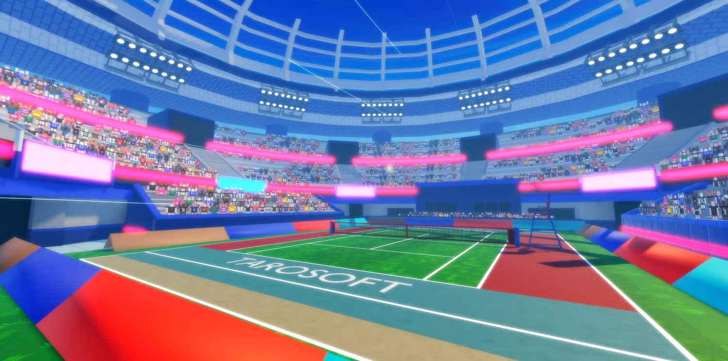 Blocky Roblox crowd characters filling spectator bleachers