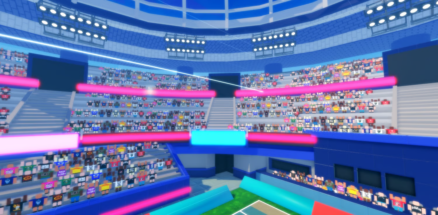 Stylized tennis stadium with a large glass dome roof
