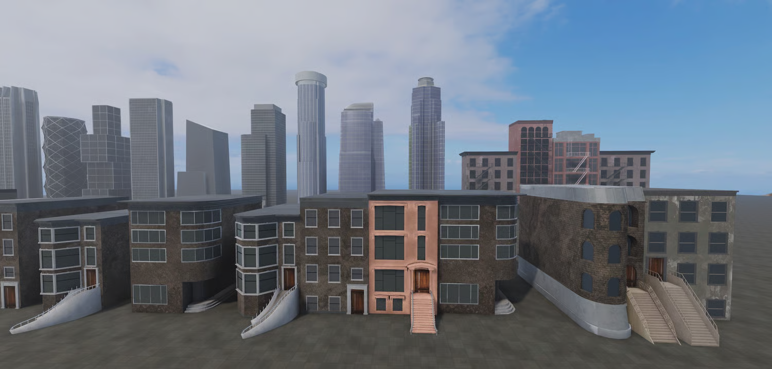 Townhouses and curved corner buildings for city layouts