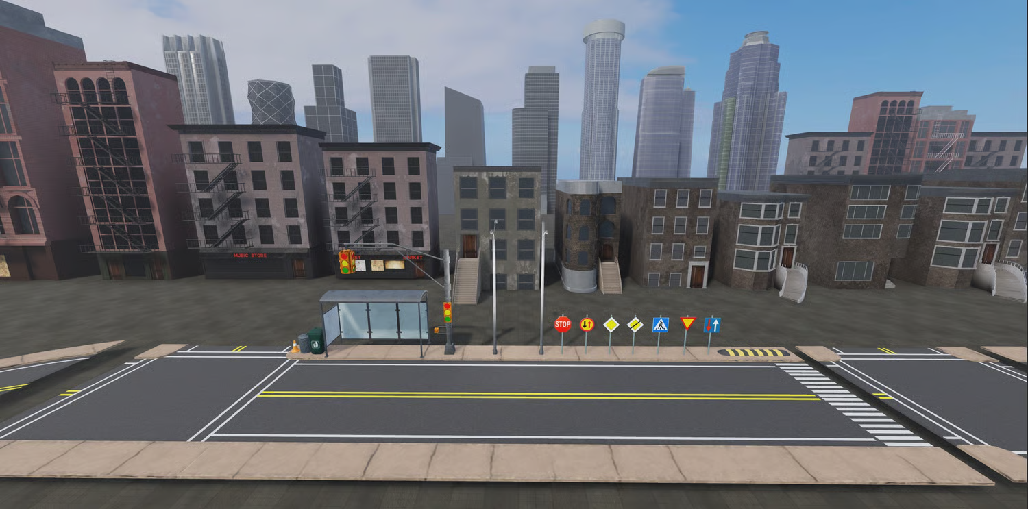 Curved executive center and grid-style high-rise buildings