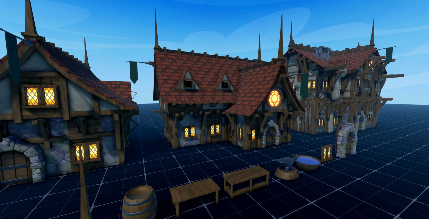 Stylized medieval props for Roblox fantasy environments