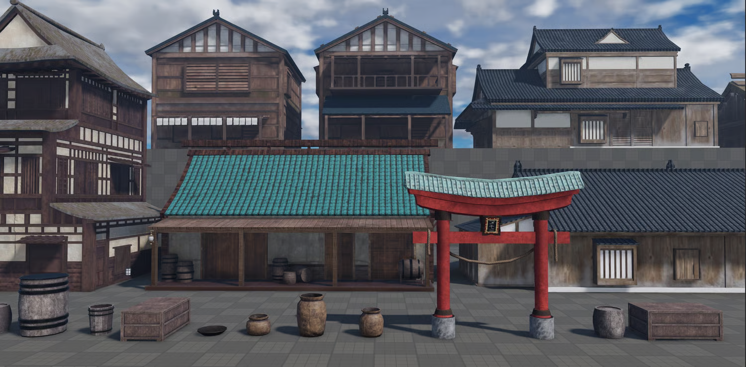 Traditional Japanese torii gate at a village entrance