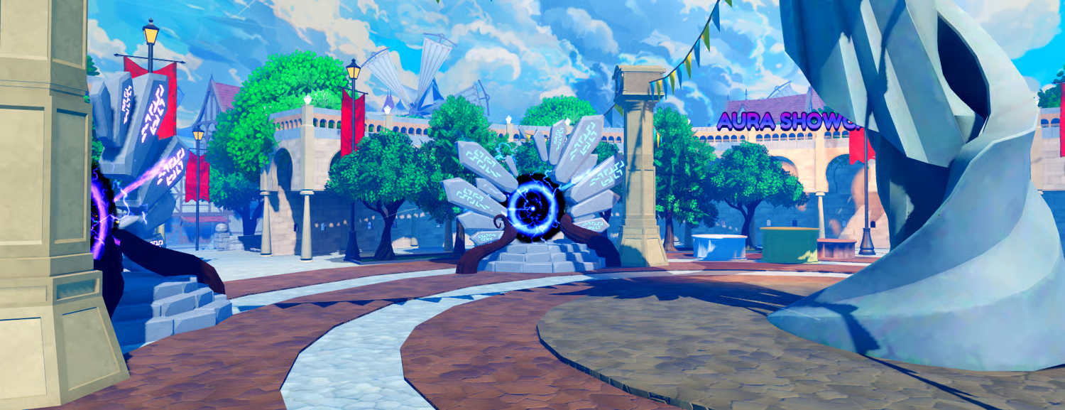 Anime kingdom town across rolling green hills