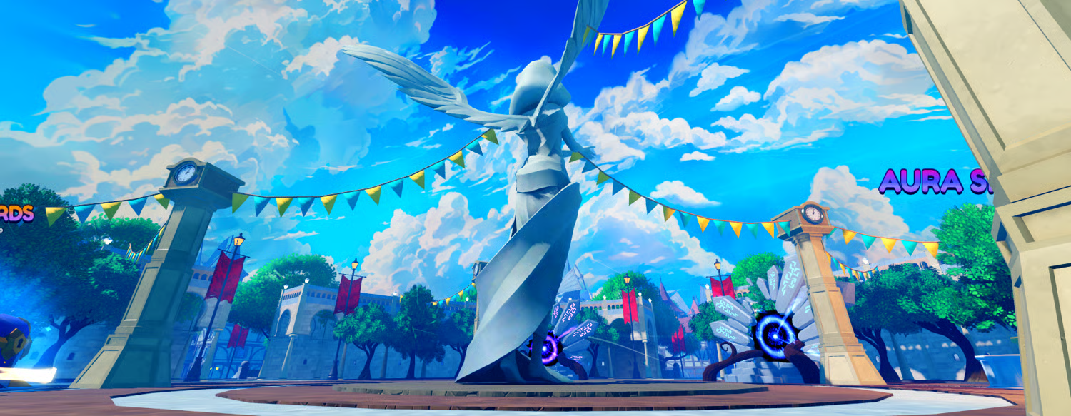 Decorative windmills scattered across green hills