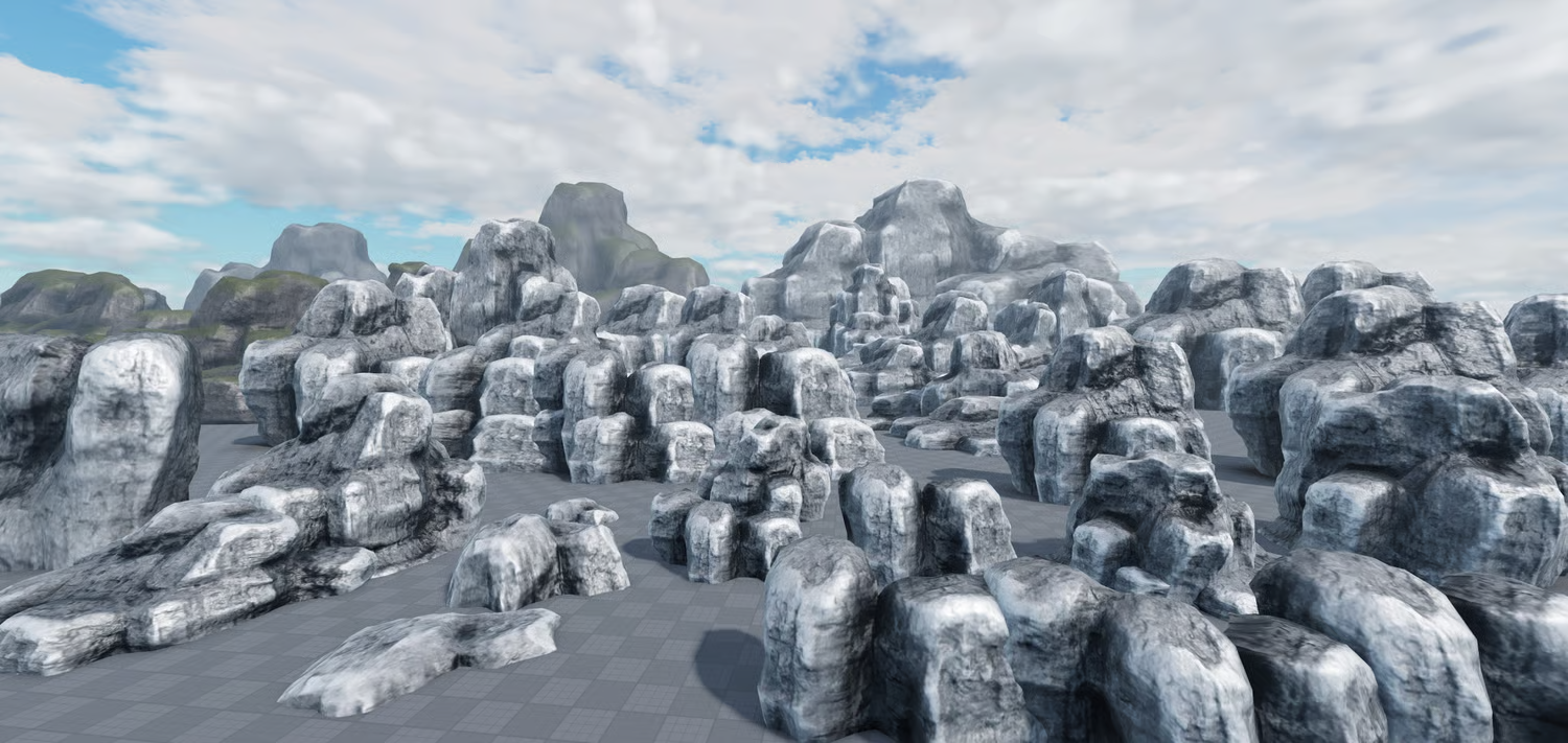 Detailed PBR textures across custom rock meshes