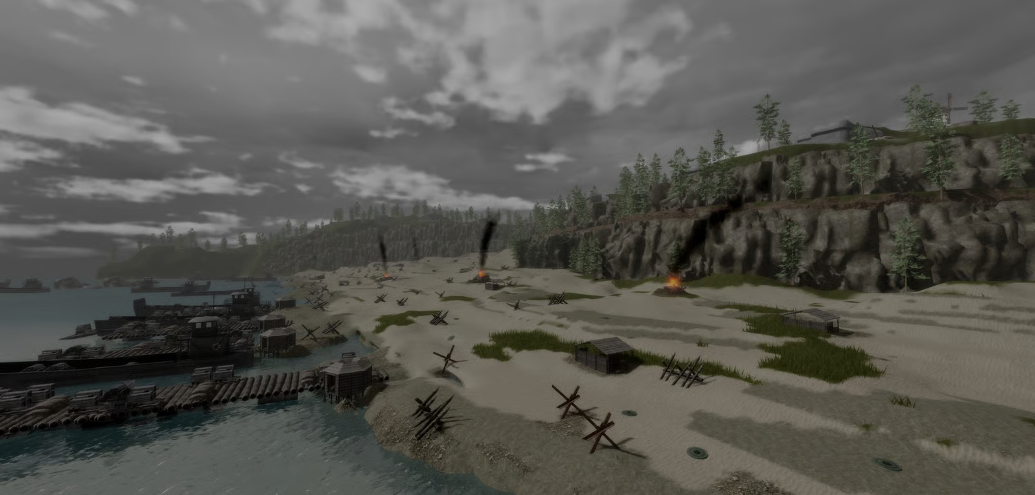 Destroyed city buildings and vehicles in the battlefield