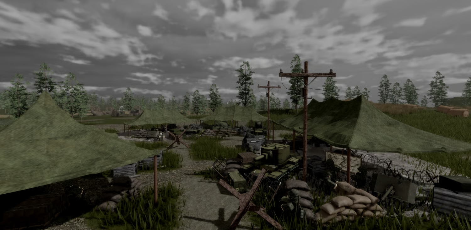 Anti-tank guns positioned on hills above the coast