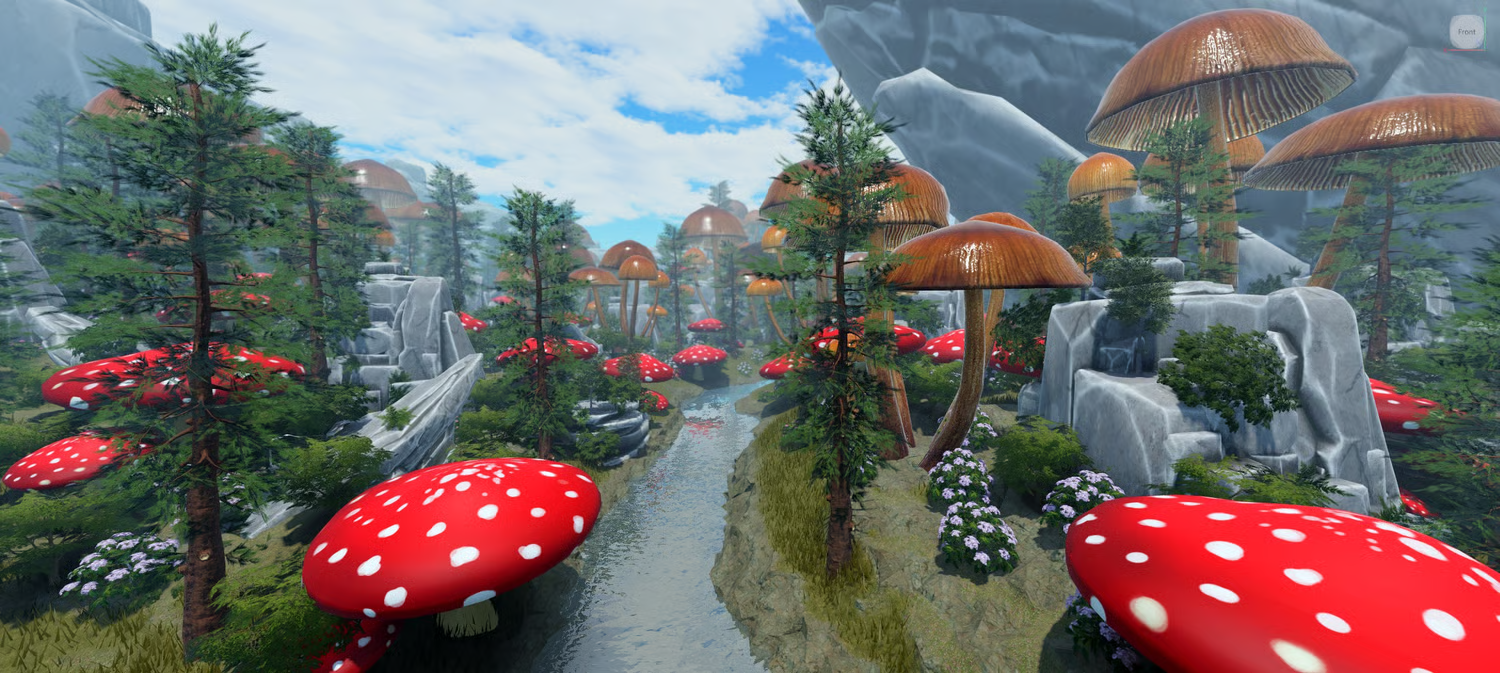 PBR pathways winding through the mushroom landscape