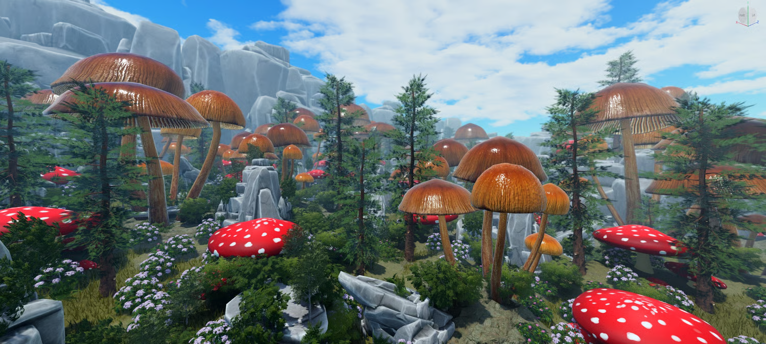 Central river flowing through the mushroom forest